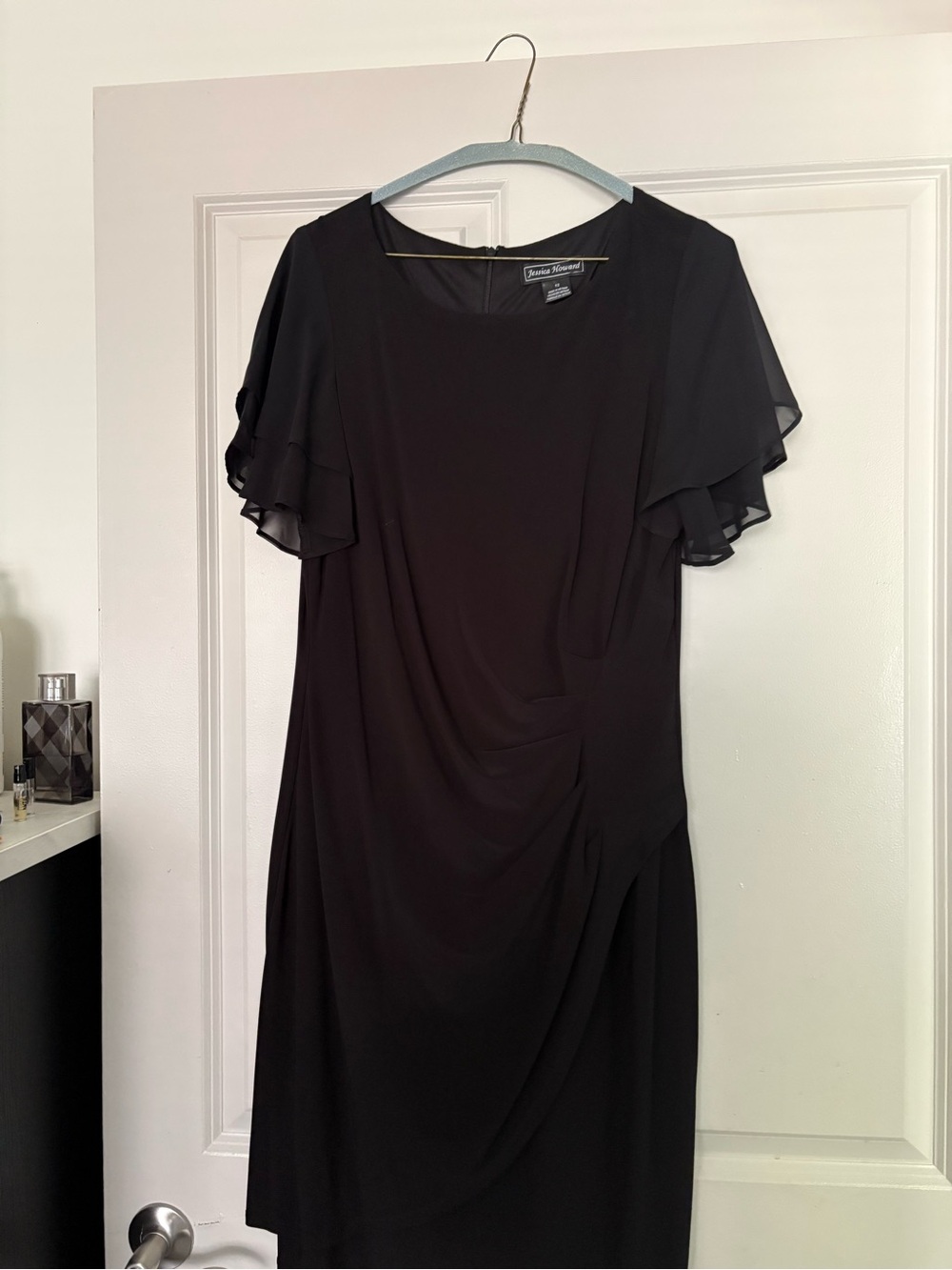 Jessica Howard Black Midi Dress with Flutter Sleeves